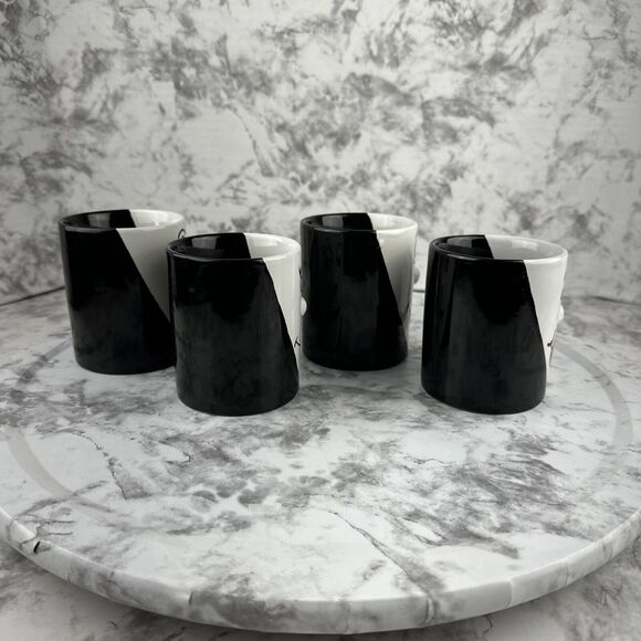 Vintage Funny Face 3D Red Nose Coffee Mug Cup Set of 4 Black White - Picture 9 of 10